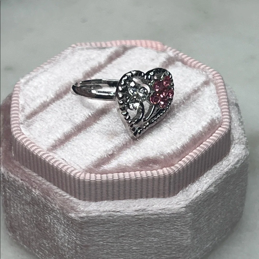 Silver and Pink Crystal Adjustable Ring